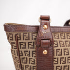 Fendi Zucca FF X-Tote Bag in Canvas Marrone e Pelle con Doppi Manici
