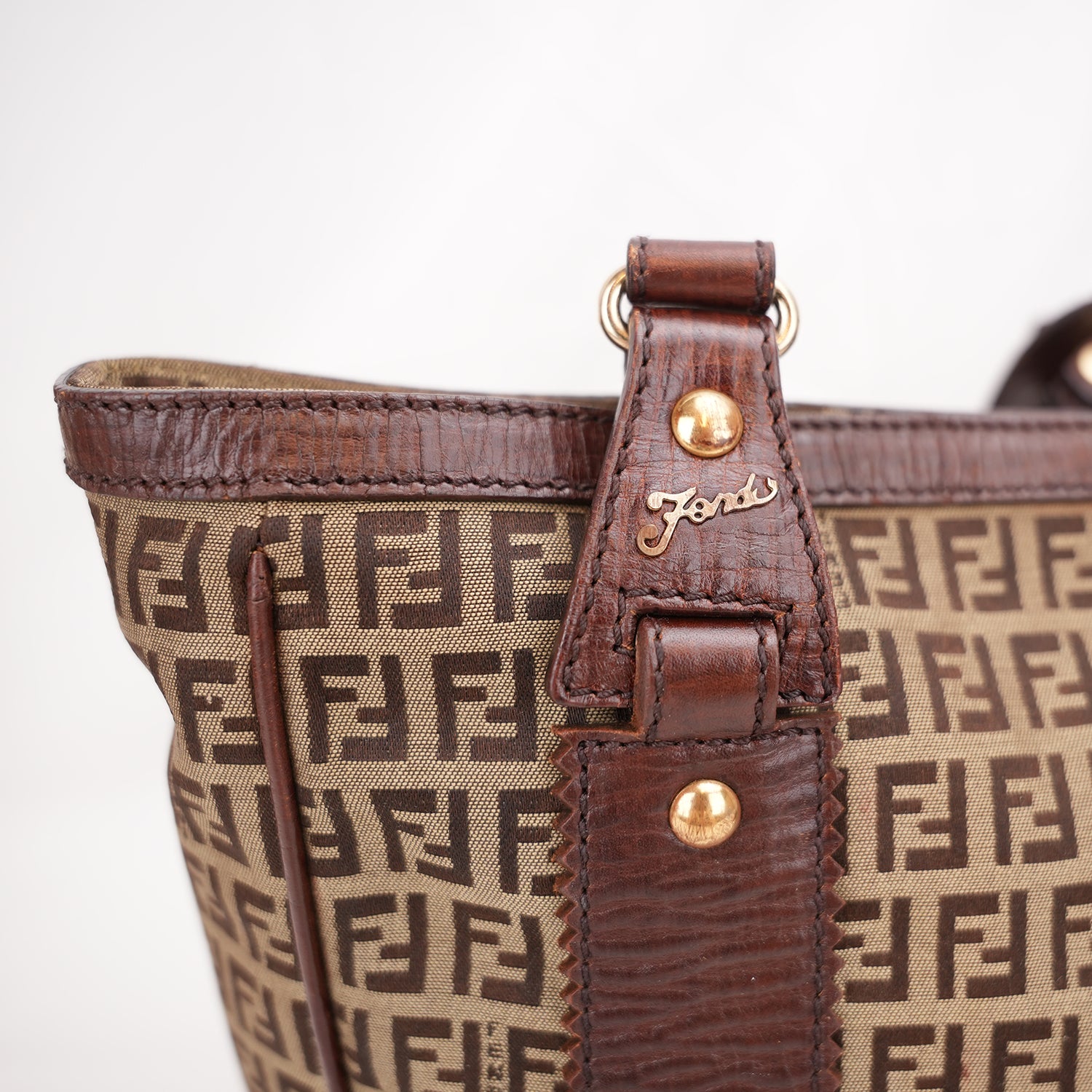 Fendi Zucca FF X-Tote Bag in Canvas Marrone e Pelle con Doppi Manici