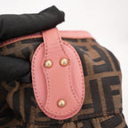 Fendi Chef Vintage Borsa a Spalla Zucca in Tela Marrone con Finiture Rosa