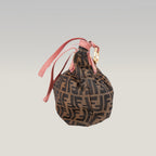 Fendi Chef Vintage Borsa a Spalla Zucca in Tela Marrone con Finiture Rosa
