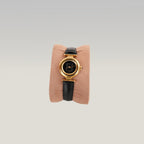 Fendi Orologio Vintage Donna con Quadrante Nero Logo FF, Cassa Dorata e Cinturino in Pelle Nera