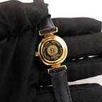 Fendi Orologio Vintage Donna con Quadrante Nero Logo FF, Cassa Dorata e Cinturino in Pelle Nera