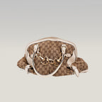 Gucci Borsa a Spalla Grande Vintage in Tela GG Beige e Pelle Bianca