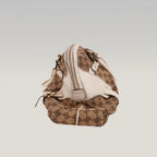 Gucci Borsa a Spalla Grande Vintage in Tela GG Beige e Pelle Bianca