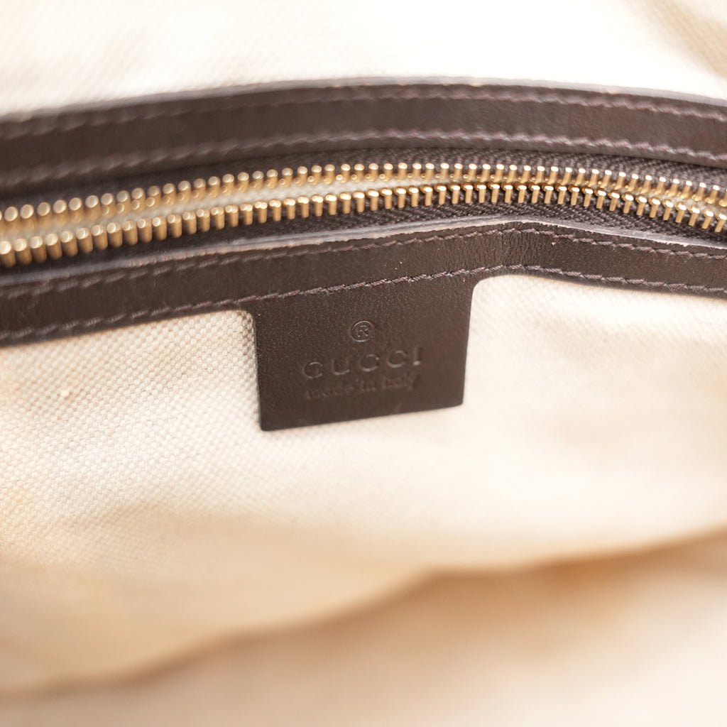 Gucci Vintage GG Canvas Boston Bag Beige Ebony Monogram Web Stripe Leather Trim