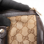 Gucci Vintage GG Canvas Boston Bag Beige Ebony Monogram Web Stripe Leather Trim