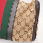 Gucci Vintage GG Canvas Boston Bag Beige Ebony Monogram Web Stripe Leather Trim