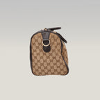 Gucci Vintage GG Canvas Boston Bag Beige Ebony Monogram Web Stripe Leather Trim
