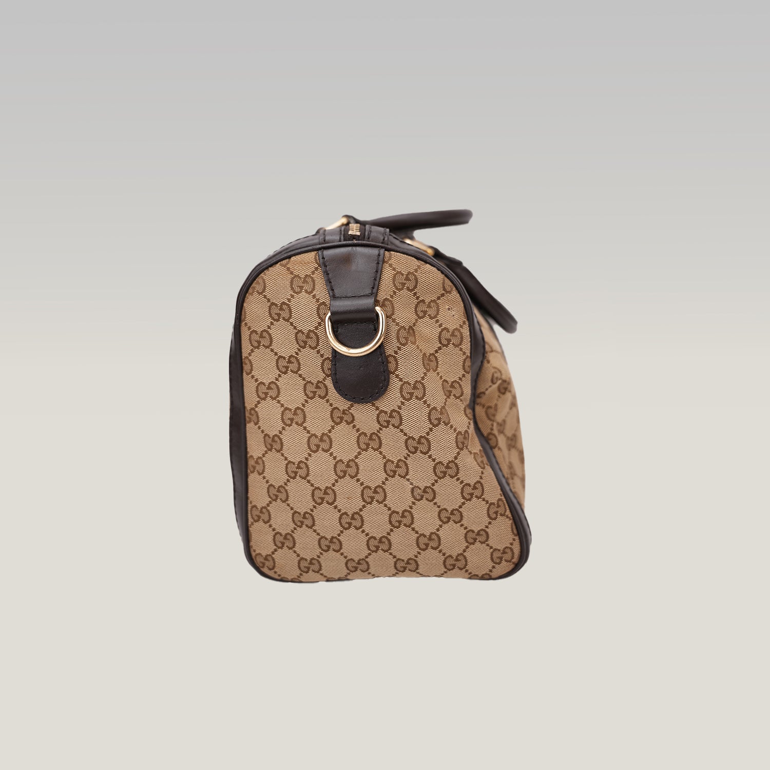 Gucci Vintage GG Canvas Boston Bag Beige Ebony Monogram Web Stripe Leather Trim