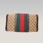 Gucci Vintage GG Canvas Boston Bag Beige Ebony Monogram Web Stripe Leather Trim