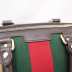 Gucci Vintage GG Canvas Boston Bag Beige Ebony Monogram Web Stripe Leather Trim