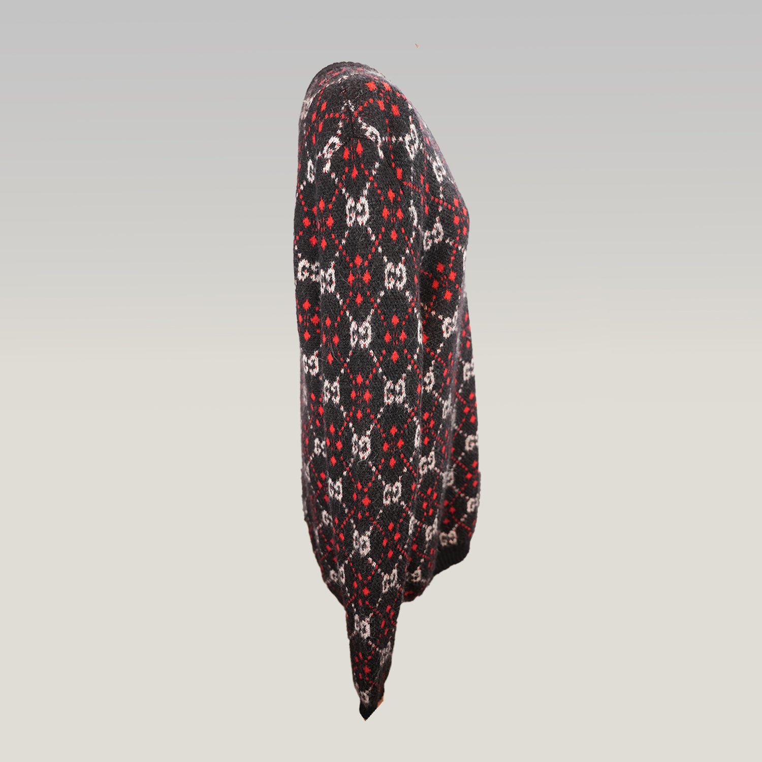 Gucci GG Diamond Maglione Uomo in Lana Nera con Logo GG Rosso e Bianco Pullover Oversize