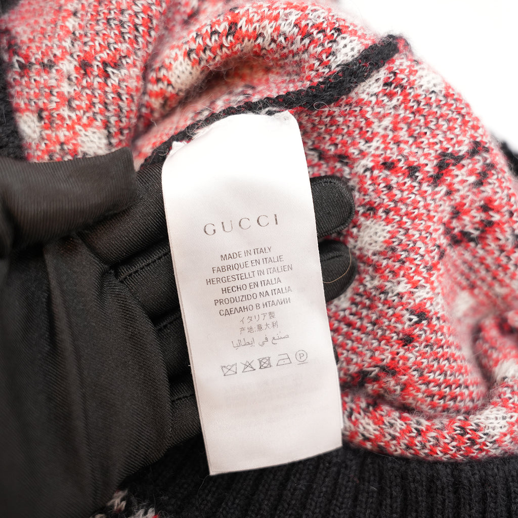 Gucci GG Diamond Maglione Uomo in Lana Nera con Logo GG Rosso e Bianco Pullover Oversize