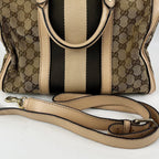 Gucci Boston 32 Vintage in Tela GG Marrone Ebano e Pelle Rosa Chiaro con Web Stripe