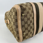 Gucci Boston 32 Vintage in Tela GG Marrone Ebano e Pelle Rosa Chiaro con Web Stripe