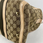 Gucci Boston 32 Vintage in Tela GG Marrone Ebano e Pelle Rosa Chiaro con Web Stripe