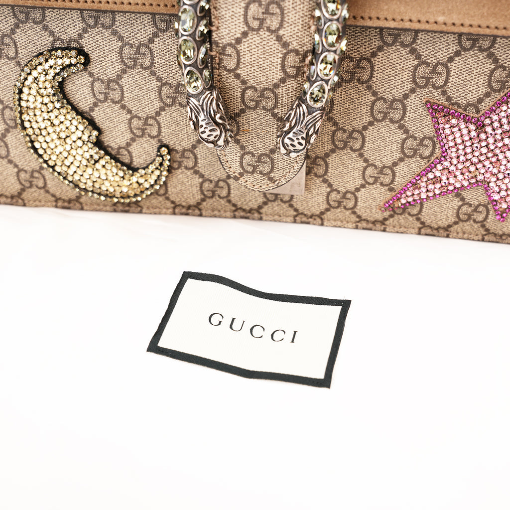 Gucci Dionysus Borsa a Spalla in Tela GG Supreme Beige con Ricami Multicolore, Cristalli e Paillettes – Dust Bag Inclusa