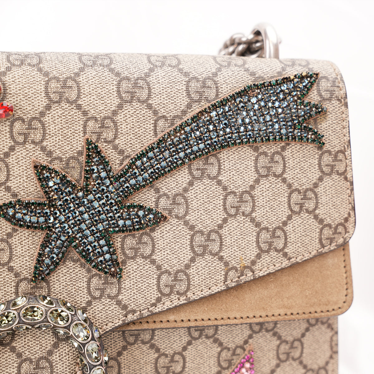 Gucci Dionysus Borsa a Spalla in Tela GG Supreme Beige con Ricami Multicolore, Cristalli e Paillettes – Dust Bag Inclusa