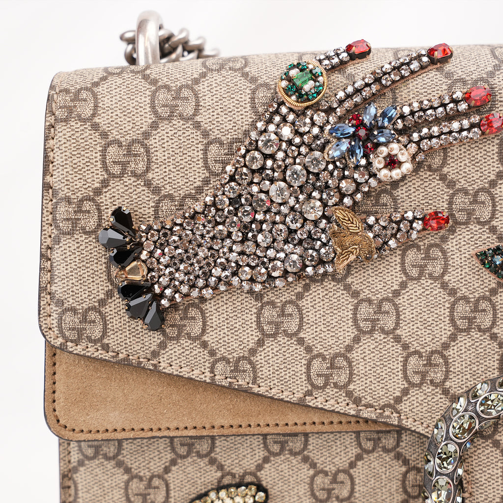 Gucci Dionysus Borsa a Spalla in Tela GG Supreme Beige con Ricami Multicolore, Cristalli e Paillettes – Dust Bag Inclusa