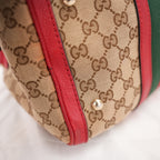 Gucci Ophidia Boston 32 GG Canvas Beige con Web Stripe Verde/Rosso e Finiture in Pelle Rossa