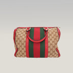 Gucci Ophidia Boston 32 GG Canvas Beige con Web Stripe Verde/Rosso e Finiture in Pelle Rossa