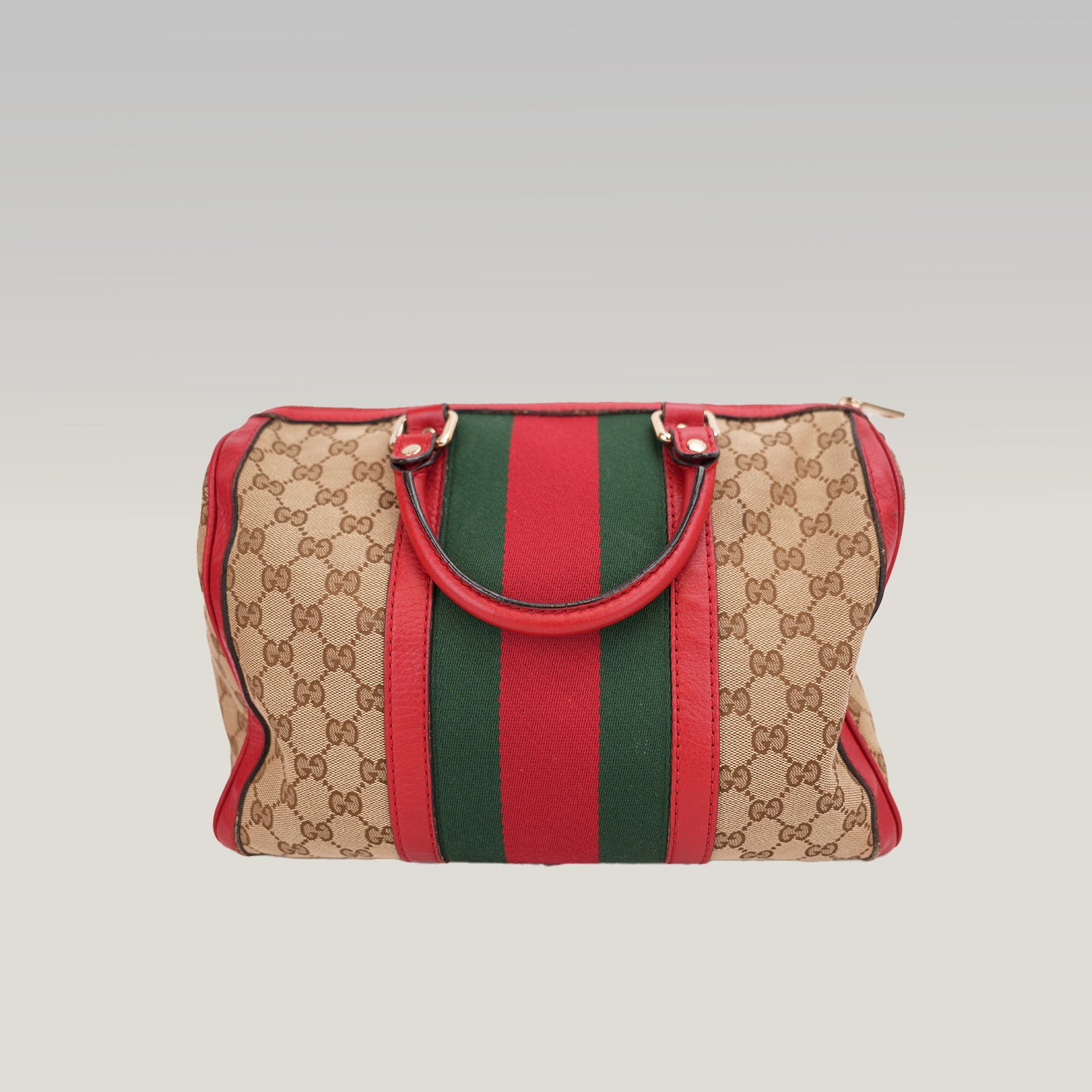 Gucci Ophidia Boston 32 GG Canvas Beige con Web Stripe Verde/Rosso e Finiture in Pelle Rossa