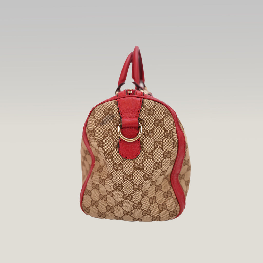 Gucci Ophidia Boston 32 GG Canvas Beige con Web Stripe Verde/Rosso e Finiture in Pelle Rossa