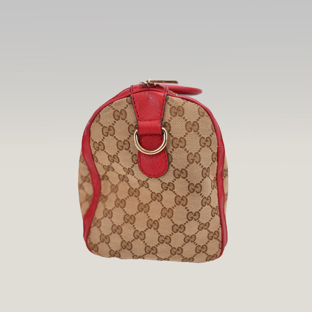 Gucci Ophidia Boston 32 GG Canvas Beige con Web Stripe Verde/Rosso e Finiture in Pelle Rossa