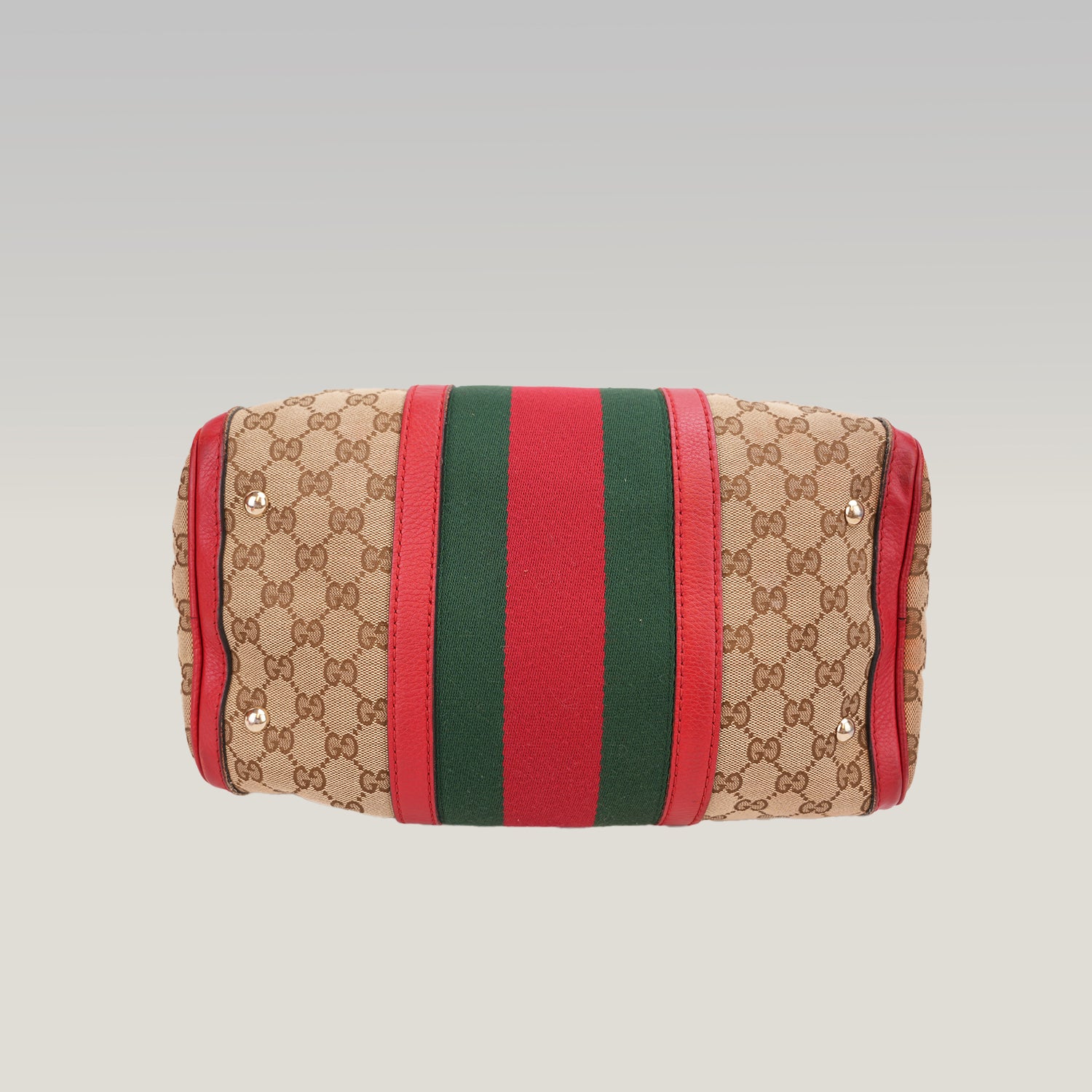 Gucci Ophidia Boston 32 GG Canvas Beige con Web Stripe Verde/Rosso e Finiture in Pelle Rossa
