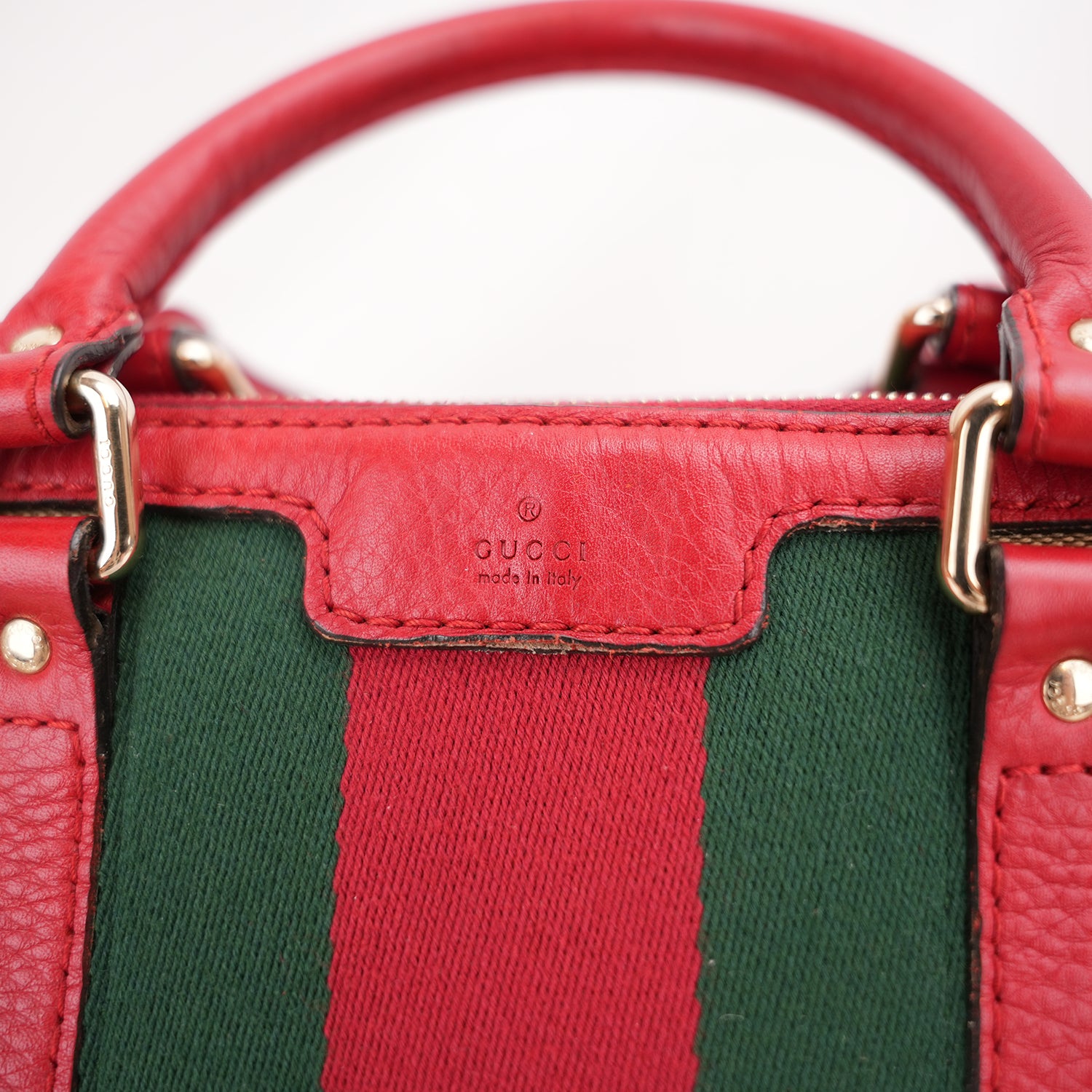 Gucci Ophidia Boston 32 GG Canvas Beige con Web Stripe Verde/Rosso e Finiture in Pelle Rossa