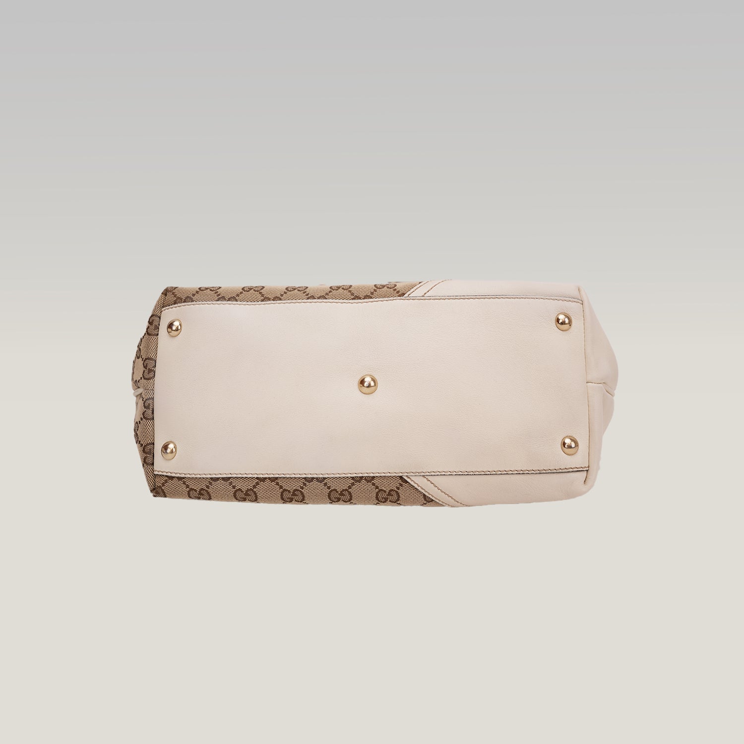 Gucci New Britt GG Canvas Tote Bag Beige Ebony Canvas & White Leather Medium