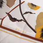 Gucci Foulard in Seta 60 Flora Floral Print Bianco Marrone e Giallo