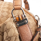 Gucci Bamboo Borsa a Spalla in Tela GG Monogram Beige e Marrone con Finiture in Pelle e Dettagli Bamboo