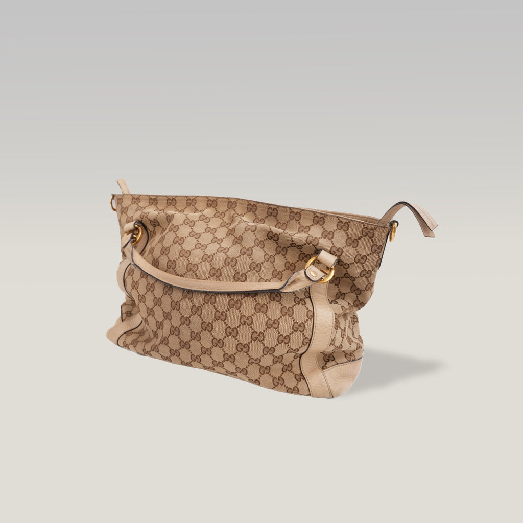 Gucci Miss GG Borsa a Spalla in Tela GG Monogram Beige e Marrone con Finiture in Pelle Beige e Dettagli Dorati