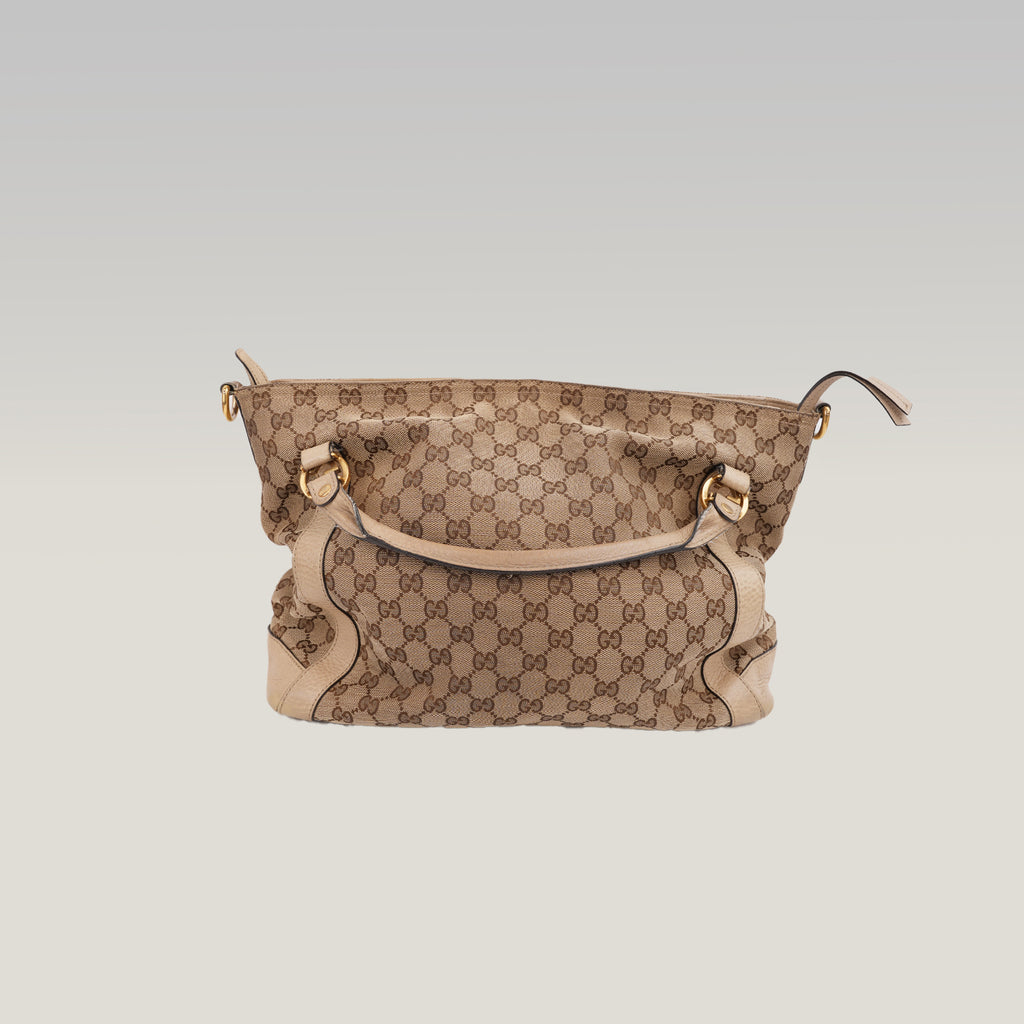 Gucci Miss GG Borsa a Spalla in Tela GG Monogram Beige e Marrone con Finiture in Pelle Beige e Dettagli Dorati