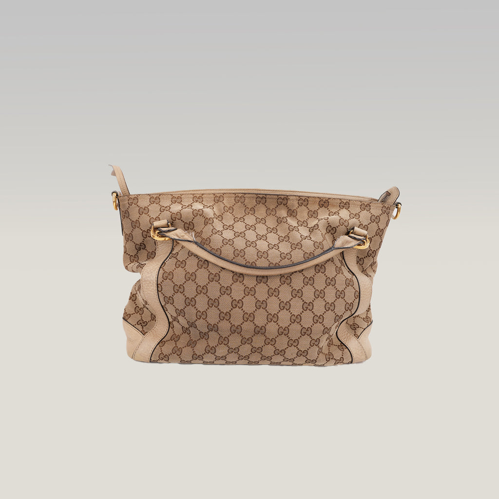 Gucci Miss GG Borsa a Spalla in Tela GG Monogram Beige e Marrone con Finiture in Pelle Beige e Dettagli Dorati