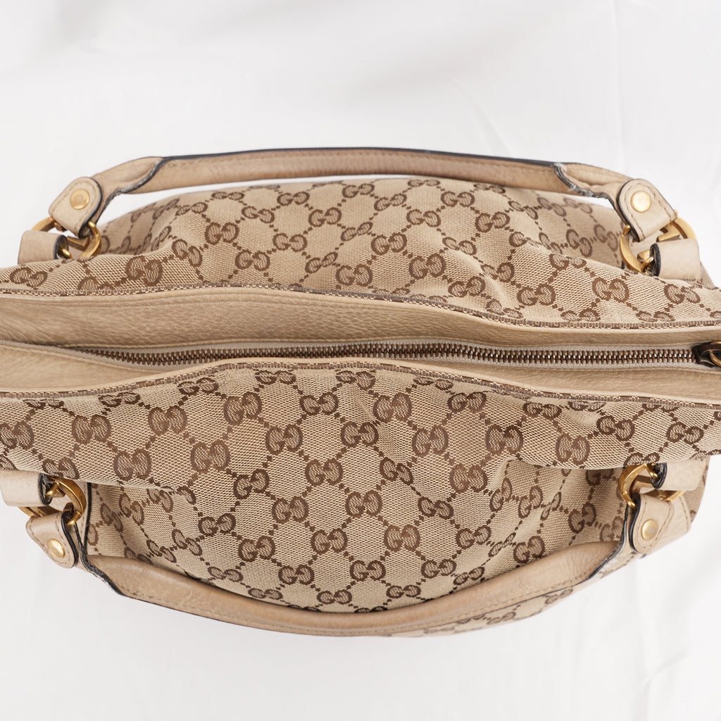 Gucci Miss GG Borsa a Spalla in Tela GG Monogram Beige e Marrone con Finiture in Pelle Beige e Dettagli Dorati
