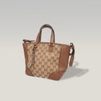 Gucci Bree Small Borsa a Mano in Tela GG Supreme Beige e Marrone con Finiture in Pelle