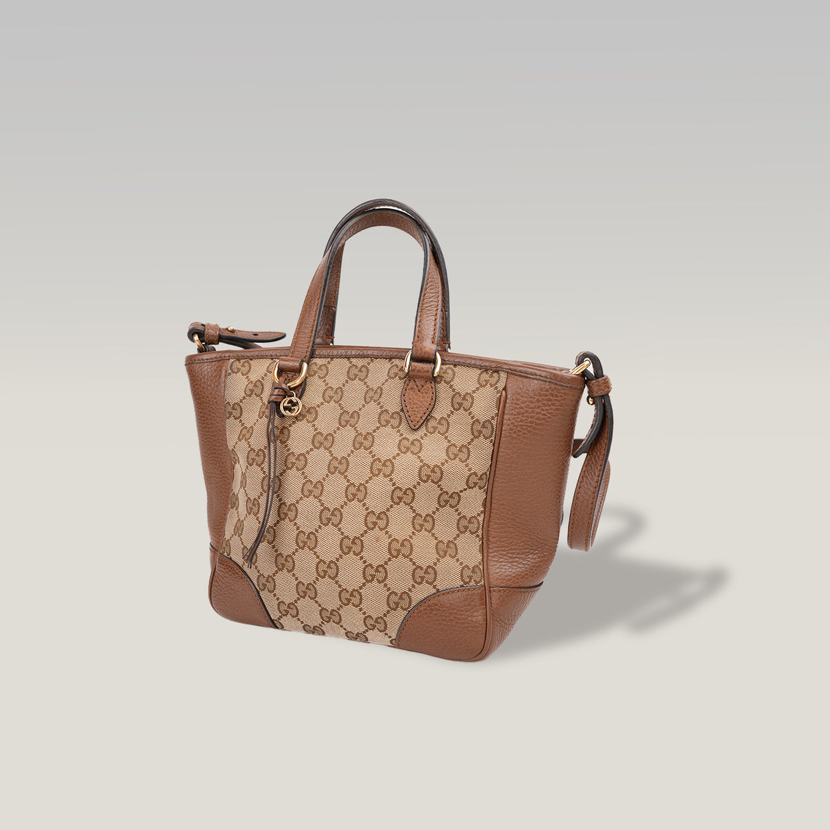 Gucci Bree Small Borsa a Mano in Tela GG Supreme Beige e Marrone con Finiture in Pelle
