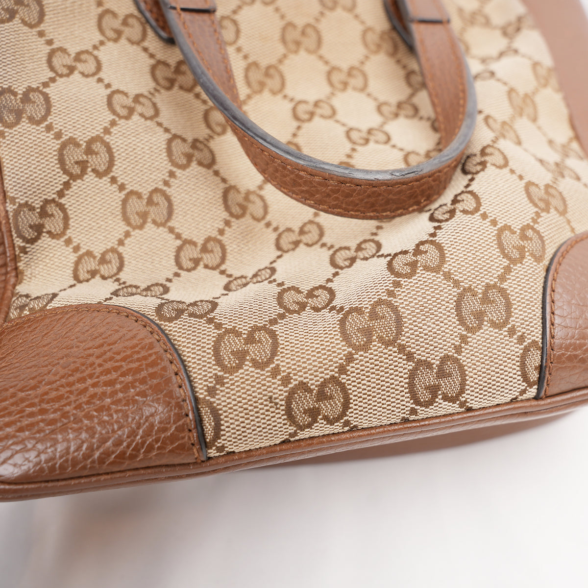 Gucci Bree Small Borsa a Mano in Tela GG Supreme Beige e Marrone con Finiture in Pelle
