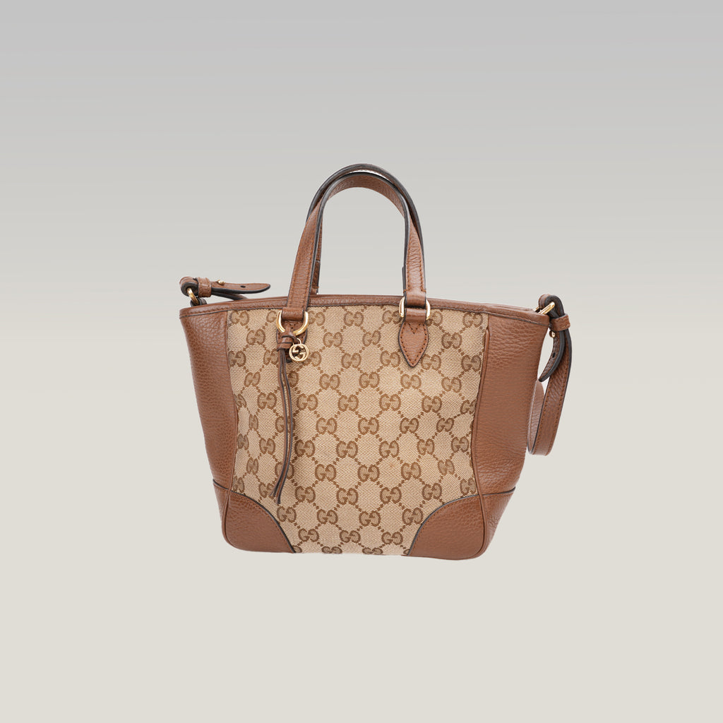 Gucci Bree Small Borsa a Mano in Tela GG Supreme Beige e Marrone con Finiture in Pelle