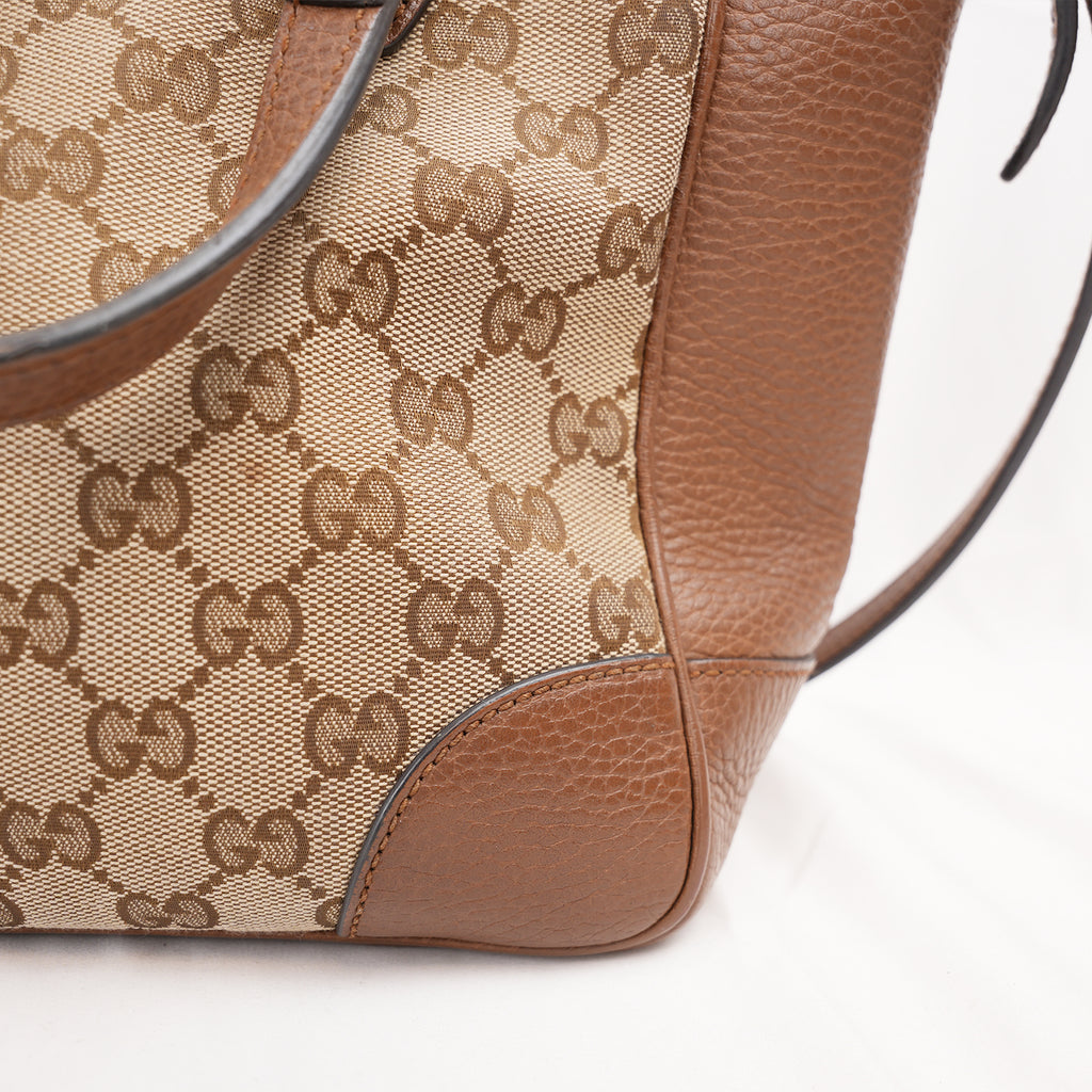 Gucci Bree Small Borsa a Mano in Tela GG Supreme Beige e Marrone con Finiture in Pelle