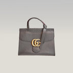 Gucci GG Marmont Borsa a Mano in Pelle Martellata Nera con Logo Double G Dorato e Manico Superiore