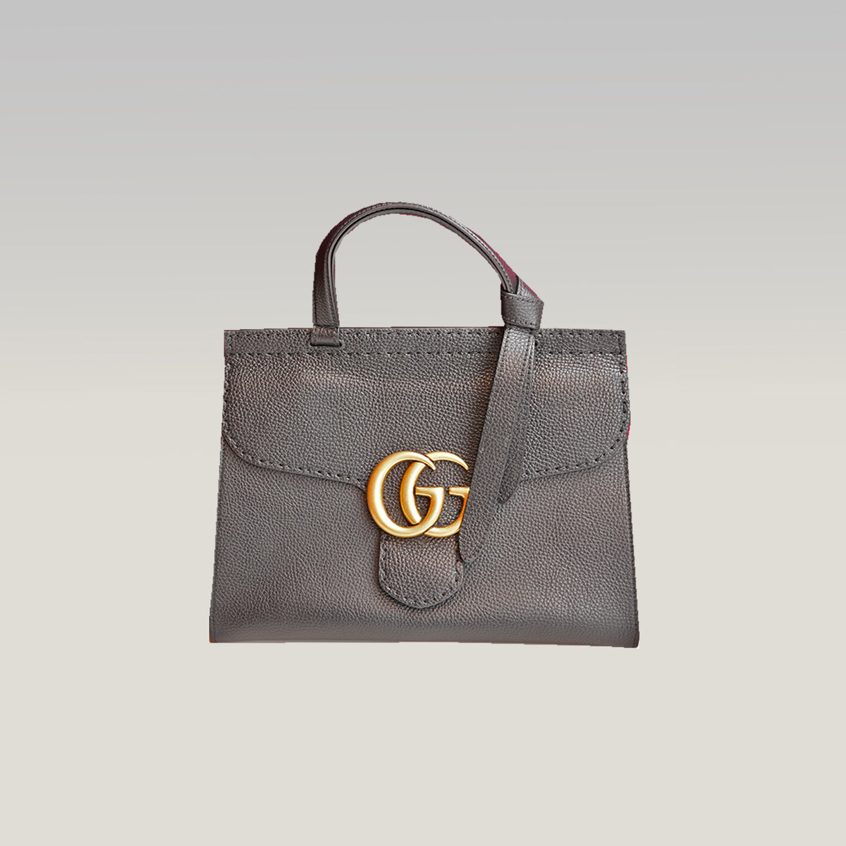 Gucci GG Marmont Borsa a Mano in Pelle Martellata Nera con Logo Double G Dorato e Manico Superiore