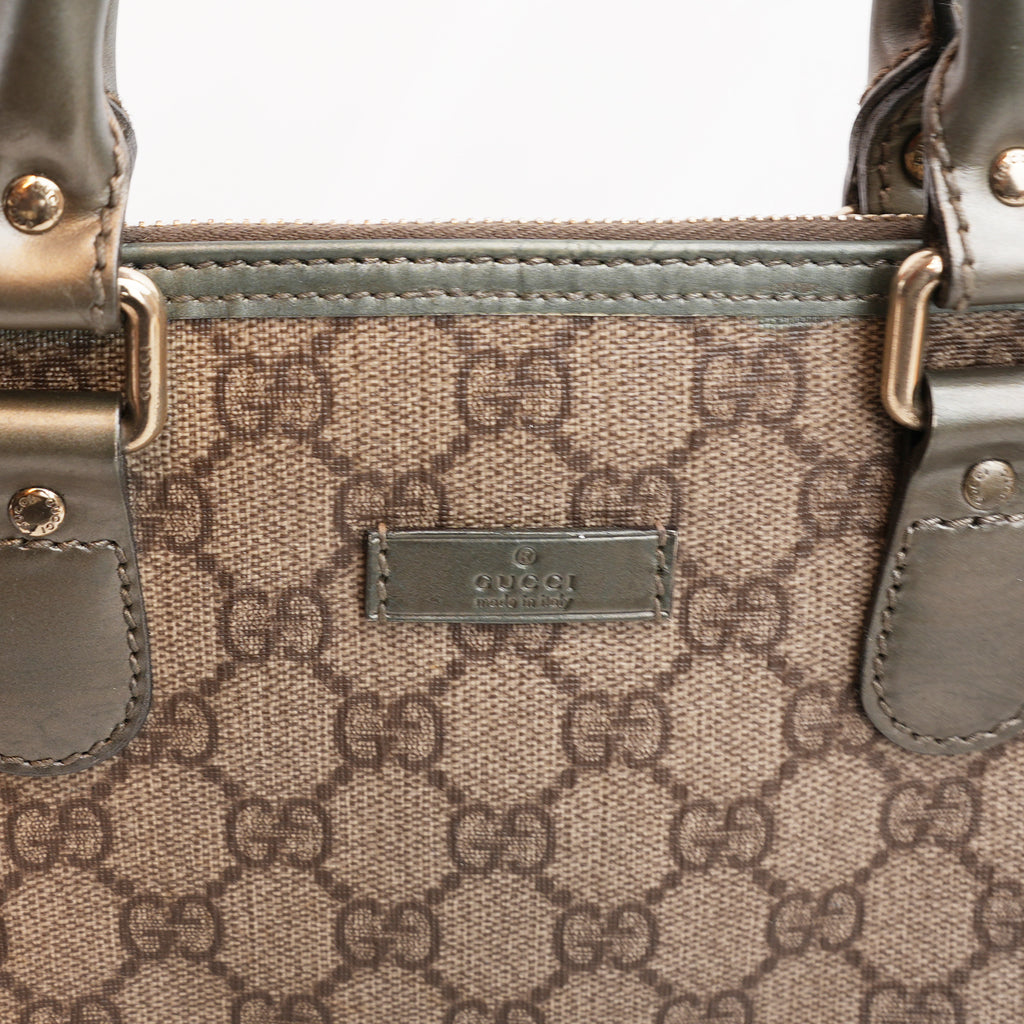 Gucci Joy Briefcase Borsa Portadocumenti in Tela GG Supreme Beige e Marrone con Finiture in Pelle Grigia