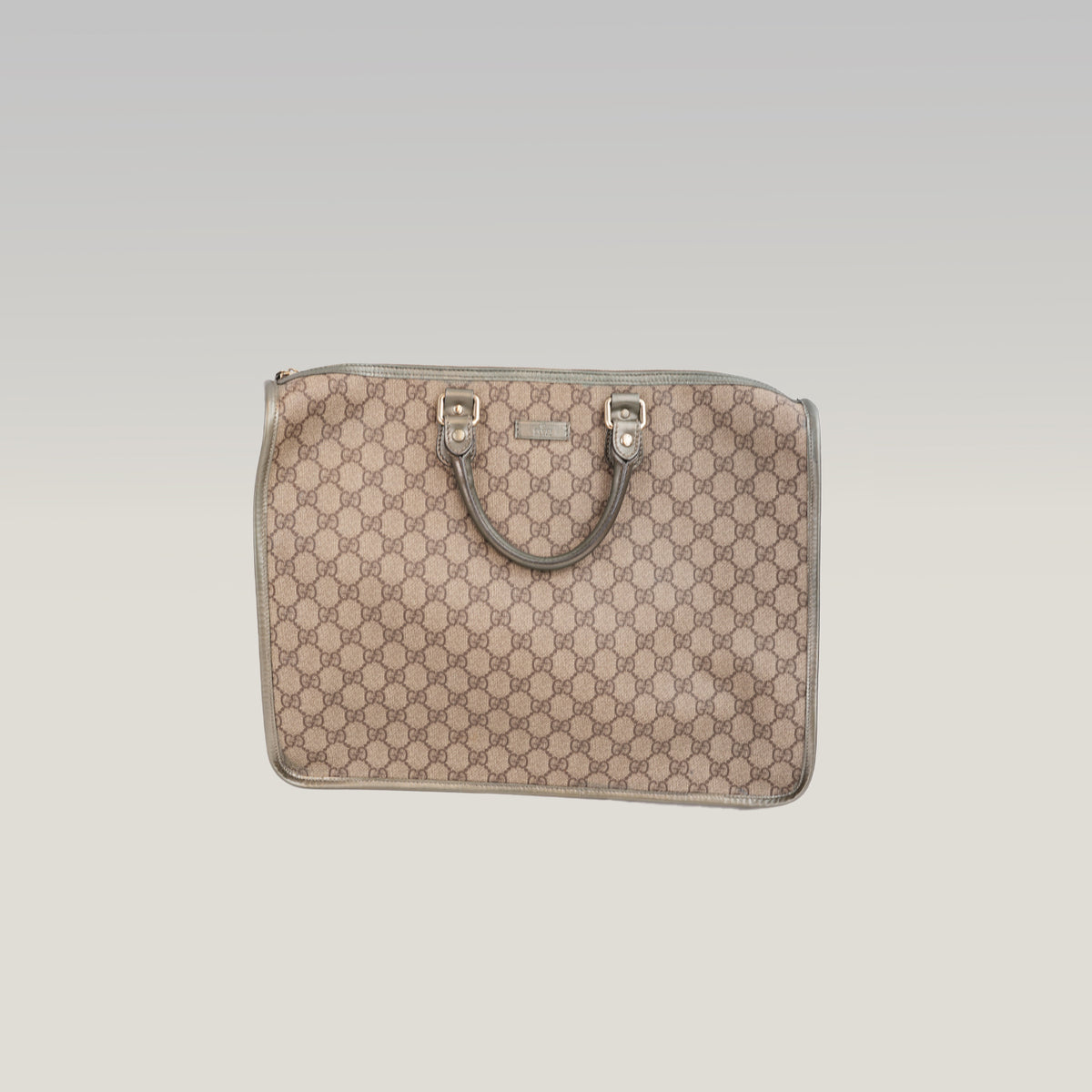 Gucci Joy Briefcase Borsa Portadocumenti in Tela GG Supreme Beige e Marrone con Finiture in Pelle Grigia