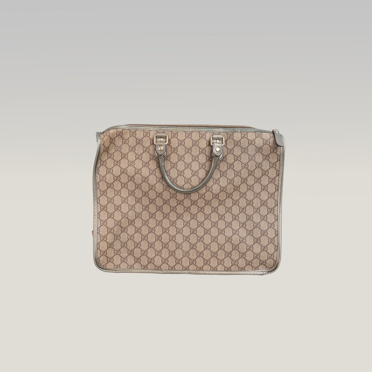 Gucci Joy Briefcase Borsa Portadocumenti in Tela GG Supreme Beige e Marrone con Finiture in Pelle Grigia