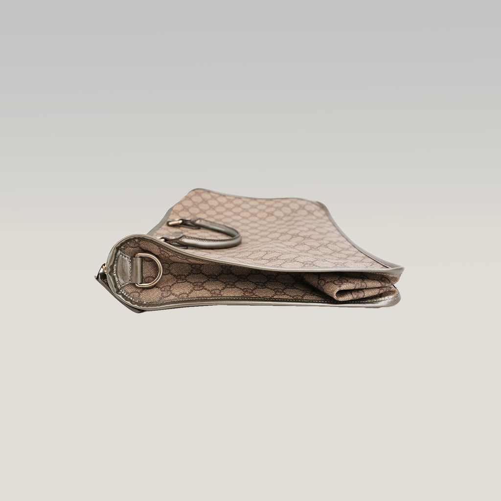Gucci Joy Briefcase Borsa Portadocumenti in Tela GG Supreme Beige e Marrone con Finiture in Pelle Grigia
