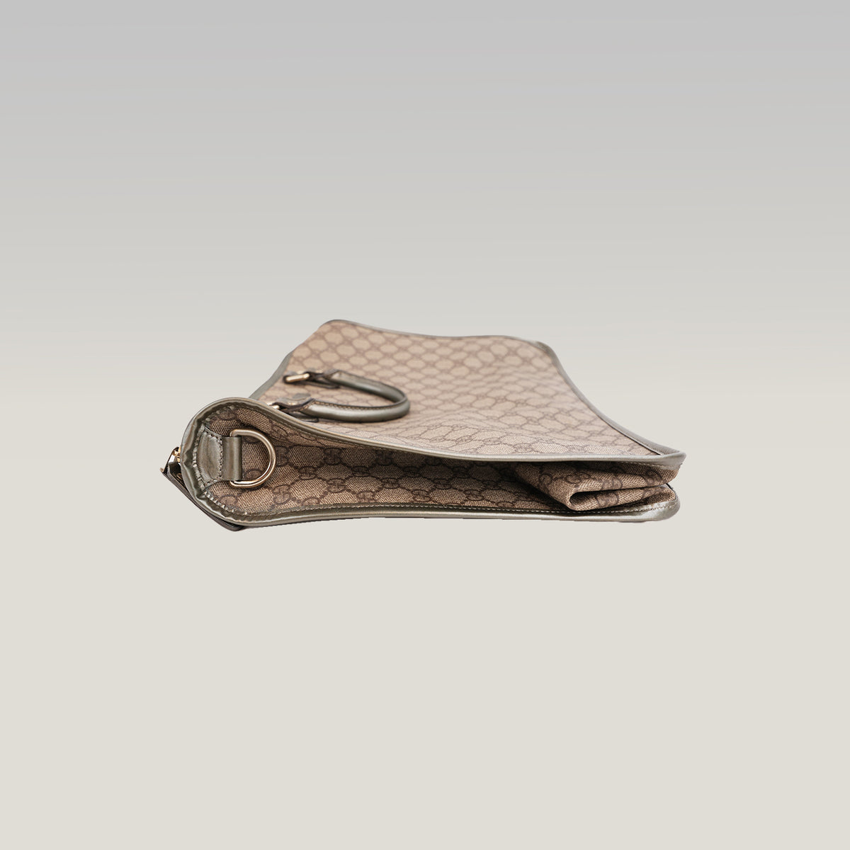 Gucci Joy Briefcase Borsa Portadocumenti in Tela GG Supreme Beige e Marrone con Finiture in Pelle Grigia