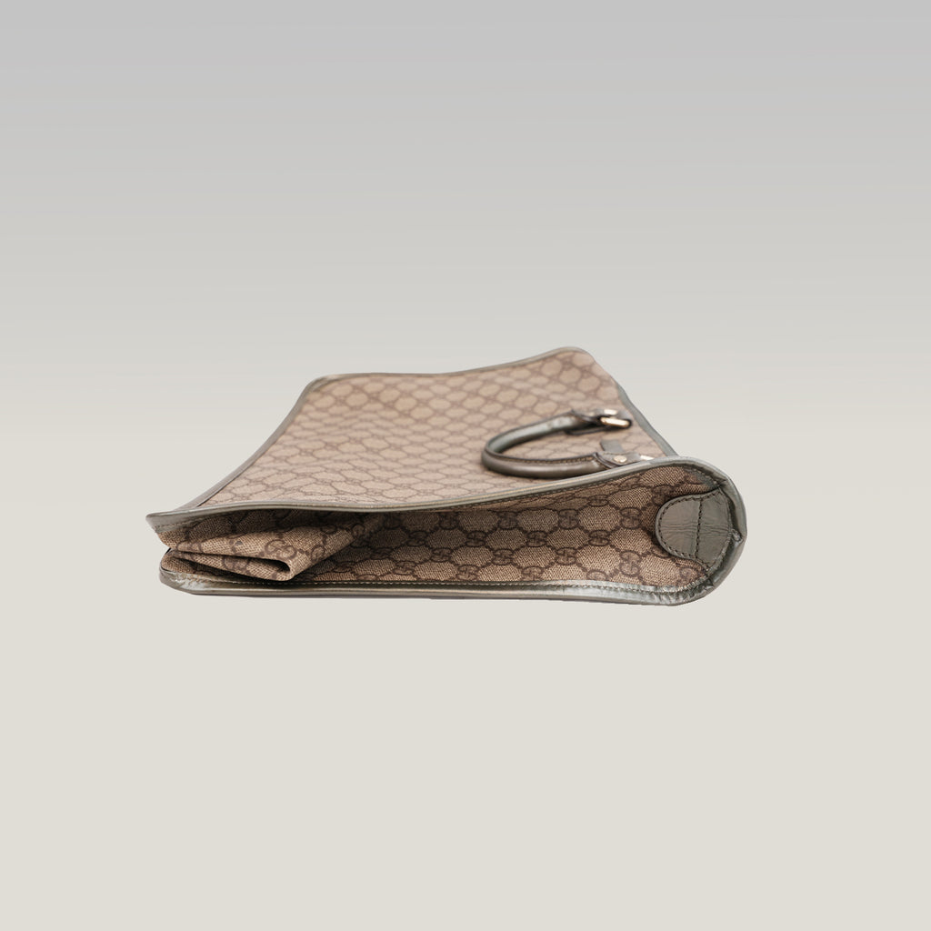 Gucci Joy Briefcase Borsa Portadocumenti in Tela GG Supreme Beige e Marrone con Finiture in Pelle Grigia